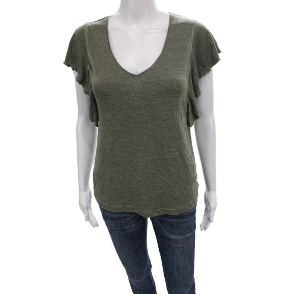 Molly Bracken Women Green V-Neck Short Sleeve Basic T-Shirt Size XS